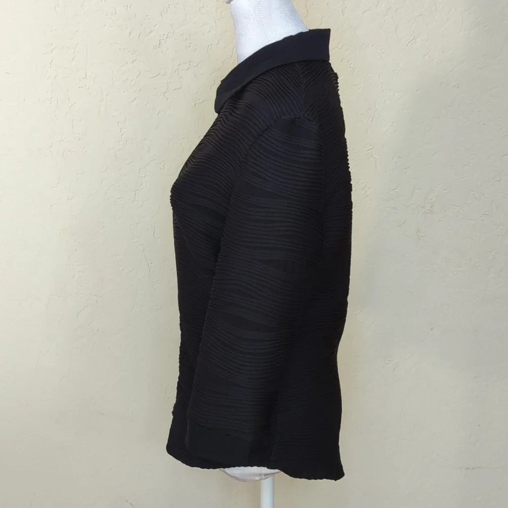 Joseph Ribkoff Vintage Black Textured Front Zip 3/4 Sleeve Blazer Size 12